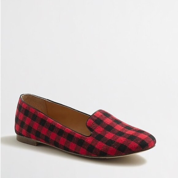 J. Crew Cora Loafers Red Black Buffalo Plaid Flats 7 - Picture 1 of 12